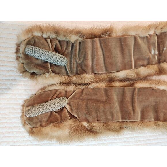 Vintage Real Mink Fur Stole Collar Scarf 39” Golden‎ Brown Soft Satin Lining - Picture 4 of 5